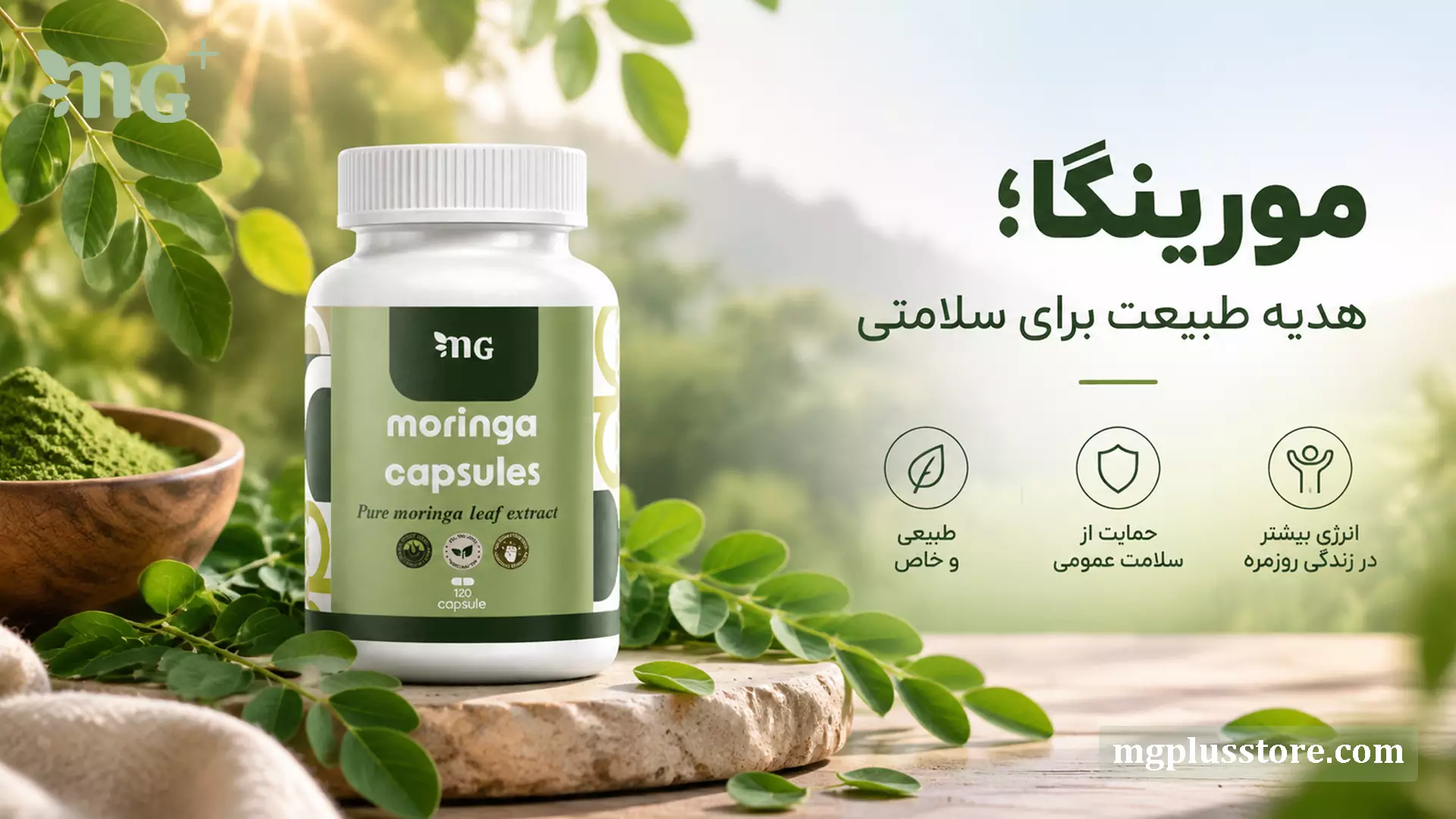 کپسول مورینگا ام‌جی‌پلاس؛ مکمل گیاهی خالص برای افزایش انرژی و تقویت سلامت عمومی بدن