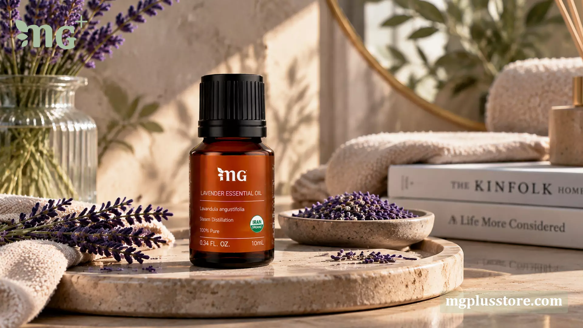 خرید اسانس طبیعی اسطوخودوس ام جی پلاس؛ روغن درمانی خالص لاوندر برای آرامشبخش، بهبود کیفیت خواب و رایحهدرمانی در محیط خانه